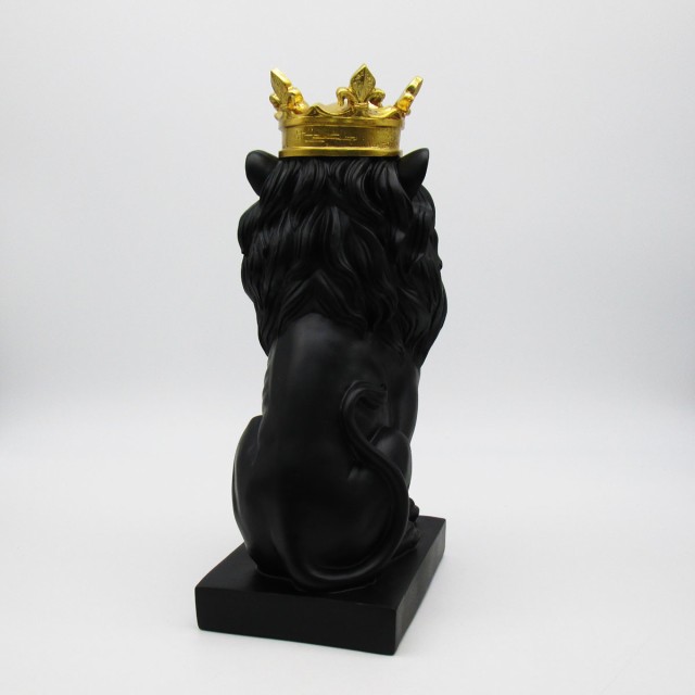 正規品】 置物 王冠を被ったライオン (ブラック) ヨーロピアン調 彫刻 