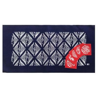 送料無料 南部藩政時代に武家の間に用いられた衣類の図南部古代型染 テーブルセンター（大）とコースター五枚のセットの通販は 11,858円