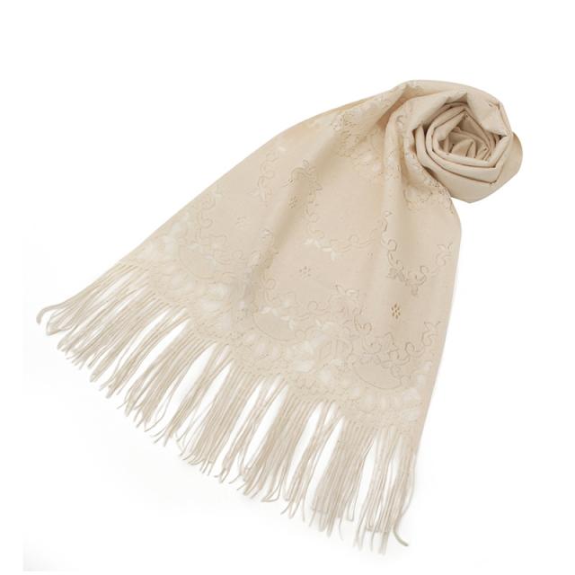 森川レース花柄コットンストール〔長さ（フリンジ含まず）約187cm×幅39cm、フリンジ11cm〕 送料無料