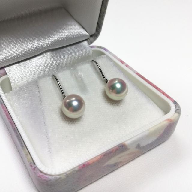 花珠真珠 フックピアス 伊勢志摩産 アコヤ本真珠 8mm K14WG ピアス