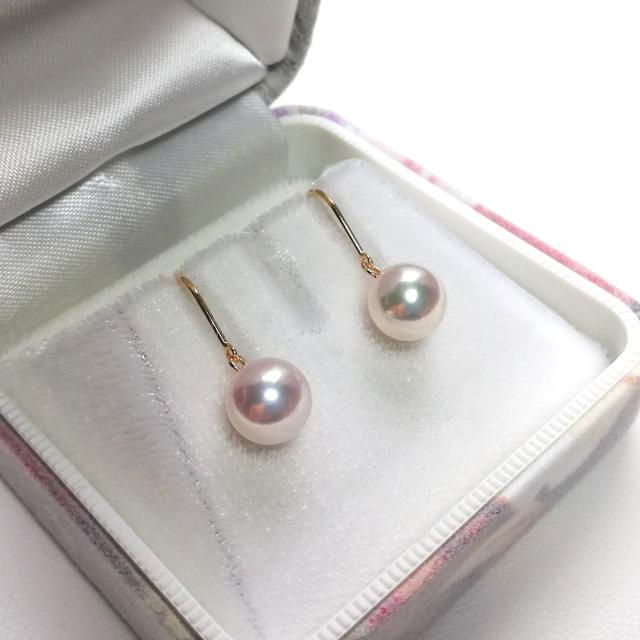 伊勢志摩産アコヤ本真珠 K18フックピアス アクセサリー 7.5〜8.0mm