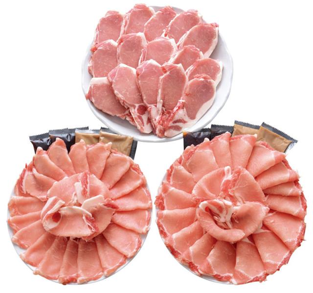 鹿児島県産黒豚ロース肉詰合せ〔ロース肉（しゃぶしゃぶ用）650g×2、ゆずポン酢・ごまだれ各50g×4、ロース肉（とんかつ・ステーキ用）100g×15〕の通販は