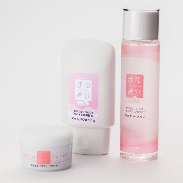 まゆ美水3点セット ローション、マイルドウォッシュ、モイスチャクリーム 有限会社シャルマン 群馬県 化粧水と洗顔フォーム、クリー