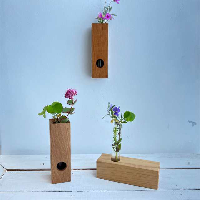 日本の木の花器 KAKIセット 一輪挿し 2個セット 壁掛け 花器 置き型 