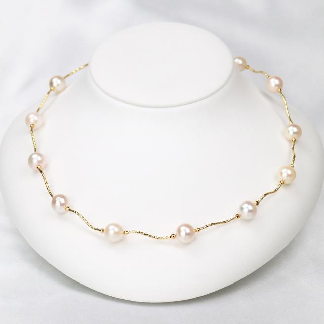 アコヤ真珠 12珠 8.5-9.0mm ステーション ネックレス アクセサリー