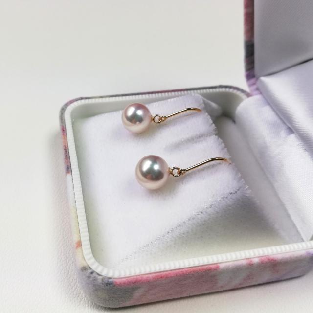 伊勢志摩産アコヤ本真珠 K18フックピアス アクセサリー 7.5〜8.0mm_2
