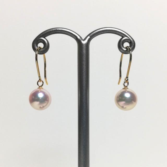 伊勢志摩産アコヤ本真珠 K18フックピアス アクセサリー 7.5〜8.0mm_3