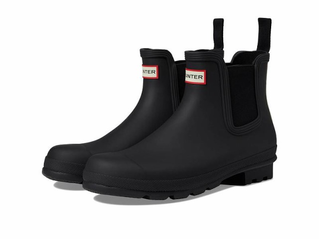 HUNTER ハンター メンズ 男性用 シューズ 靴 ブーツ レインブーツ Original Chelsea Tricolor Logo Backstrap Boot Black【送料無料】