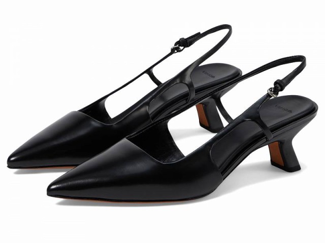 Vince ヴィンス レディース 女性用 シューズ 靴 ヒール Bianca Pointed Toe Kitten Heel Slingback Black Leather【送料無料】