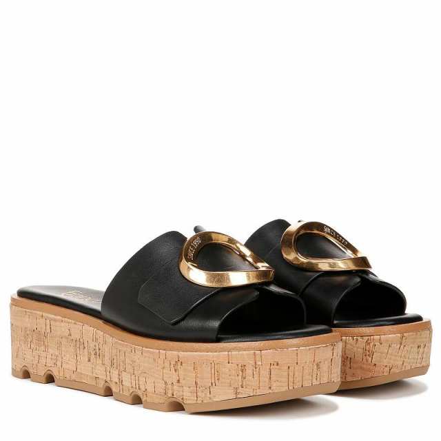 Franco Sarto フランコサルト レディース 女性用 シューズ 靴 ヒール Hoda Cork Platform Slide Sandals Black Leather【送料無料】の通販は