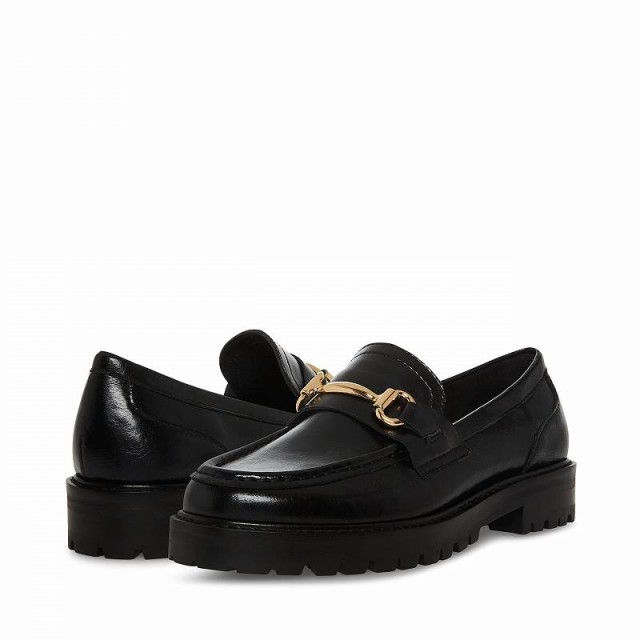 Steve Madden スティーブマデン レディース 女性用 シューズ 靴 ローファー ボートシューズ Mistor Loafer Black Leather【送料無料】