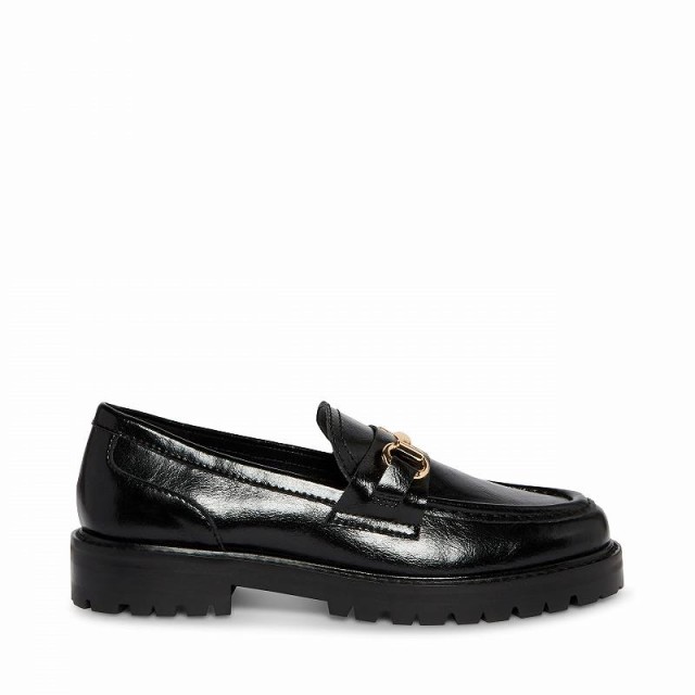 Steve Madden スティーブマデン レディース 女性用 シューズ 靴 ローファー ボートシューズ Mistor Loafer Black Leather【送料無料】