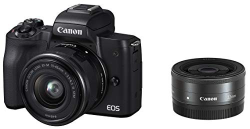 Canon キヤノン ミラーレス一眼カメラ EOS Kiss M(ブラック)・ダブルレンズ(中古品)