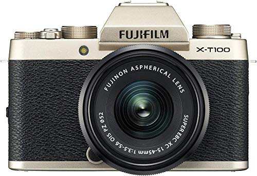 FUJIFILM ミラーレス一眼 X-T100レンズキット シャンパンゴールド X-T100LK(中古品)