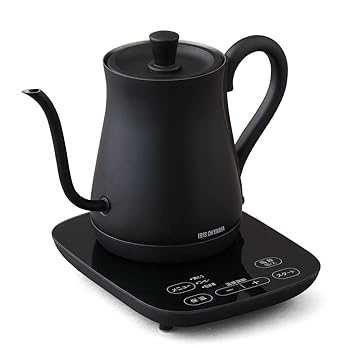 アイリスオーヤマ 電気ケトル ドリップケトル 600ml 9段階温度調節付 保温設定付 沸騰後自動電源OFF ブラック IK(中古品)