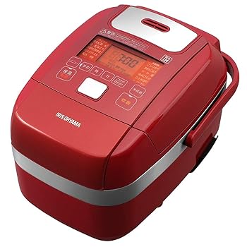 アイリスオーヤマ 炊飯器 3合 圧力IH式 メタリックレッド 圧力IH式 銘柄炊き分け機能 極厚火釜 蒸しプレート付き(中古品)
