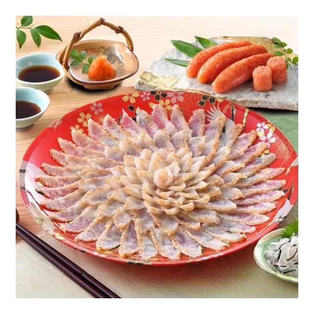 「関とら本店」 ふくたたき刺身と辛子明太子詰合せ （真ふぐたたき刺身180g、とらふぐ皮30g、辛子明太子250g） / ふく ふぐ フグ てっさ 送料無料
