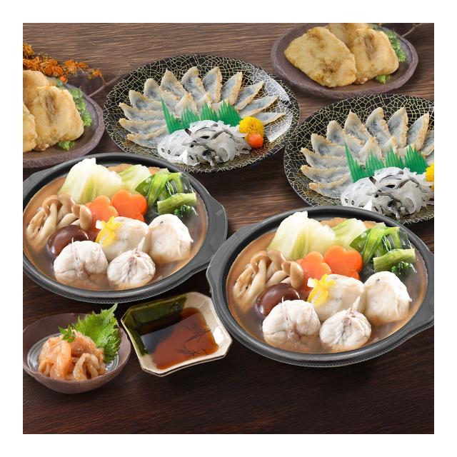 「関とら本店」ふくたたき刺身とふく個食鍋セット （真ふぐ寄せ鍋300g×2、真ふぐたたき刺身20g×2、とらふぐ皮20g×2、ふぐ唐揚げ80g×2、とらふぐ塩辛60g×2） / ふく ふぐ フグ てっさ てっちり 送料無料