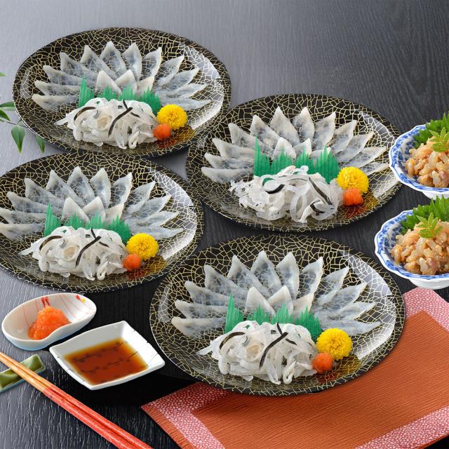 「関とら本店」 とらふく刺身・とらふく塩辛セット （とらふぐ刺身15g×4、とらふぐ皮20g×4、とらふぐ塩辛60g×2） / ふく ふぐ フグ てっさ 送料無料_1