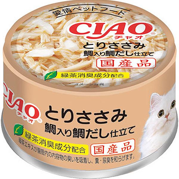 【SALE】チャオ ホワイティ とりささみ 鯛入り 鯛だし仕立て 85g×24缶
