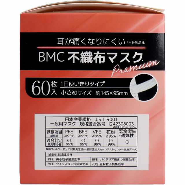 BMC 不織布マスク プレミアム 1日使いきりタイプ 小さめサイズ 60枚入[倉庫区分OC]の通販はau PAY マーケット - シャイニングストア  | au PAY マーケット－通販サイト