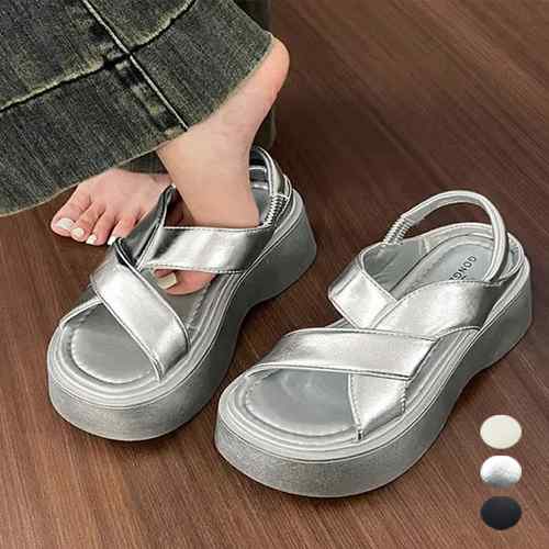 サマーシューズ シンプル リラックス シルバー 快適 履きやすい カジュアル オルチャン アウトドア ビーチ旅行 ボリュームソール靴 リゾート サンダル 美脚サンダル