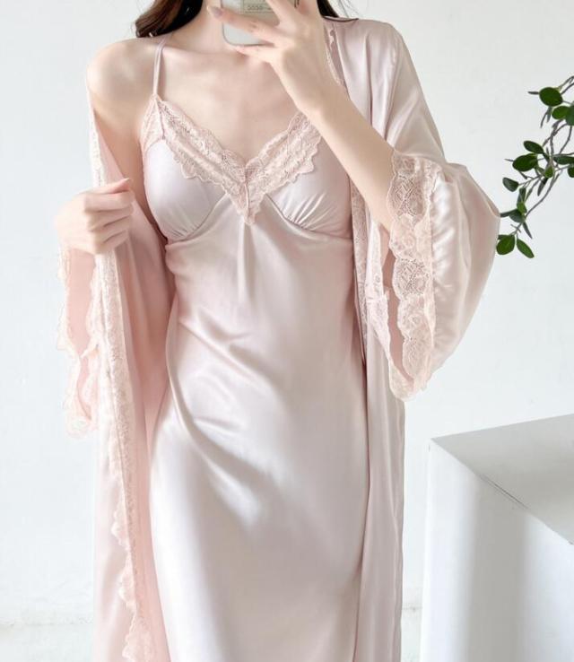 シルク風パジャマ レディース ワンピース 夏用パジャマ 2点セットパジャマ レディースルームウェア ナイトウェア 女性可愛い 部屋着 寝巻き寝間着 セットアップ サテン風 女性パジャマ