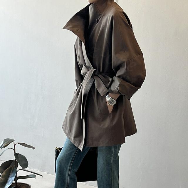 トレンチコート レディース スプリングコート 軽い 韓国 ミディアム丈 小さいサイズ 大きいサイズ 上品 体型カバー 20代 30代 通勤 ロングコート ウエスト