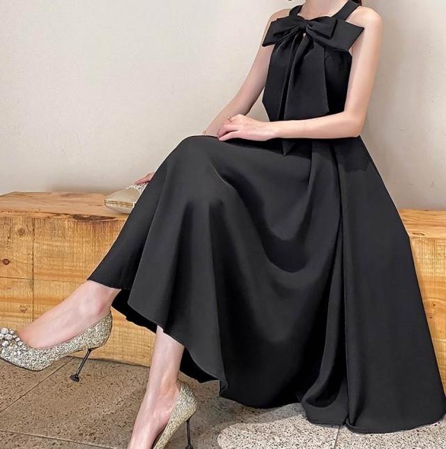 ドレス ワンピース 膝下 ミモレ 袖なし ノースリーブ Uネック