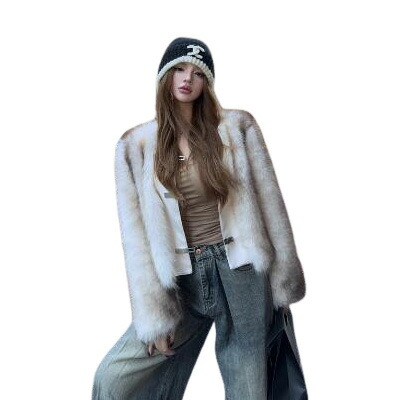 2色エコファーショート丈コート毛皮ブルゾンアウターファーレディースガールズおしゃれもこもこふわふわ韓国ファッションシンプルボリューム 防寒あったか厚手ストリート