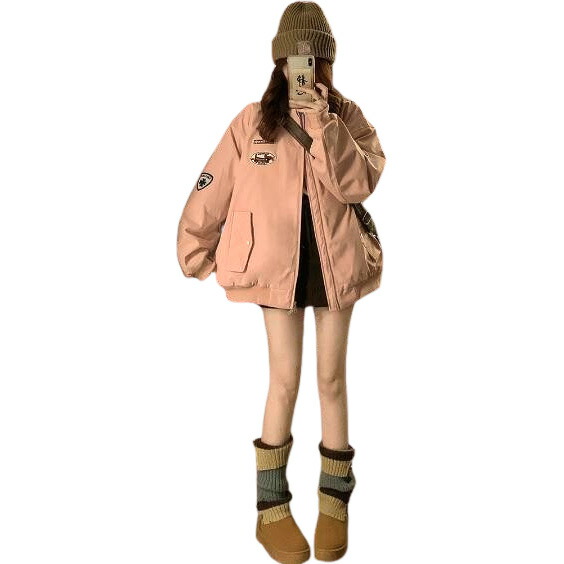 刺繍ワッペン厚手防寒あったたかボアスタジャンベースボールジャケット韓国系ファッション韓国ジャケットブルゾンジャンパーレディースメンズガールズダンス衣装ダンス発表会文化祭イベント個性的奇抜HIPHOPア