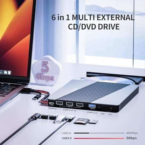 外付け CD / DVDドライブ USBハブ USB 3.0/Type Cポート付き