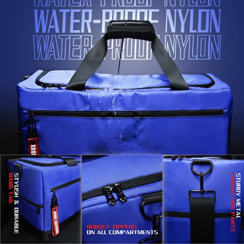 ジムバッグ 旅行用 スニーカーバッグ スニーカ アウトドア スポーツバッグ 3つの調整可能な仕切り 多機能 トラベル ダッフルバッグ ナイロン製ショルダーストラップ -Blue