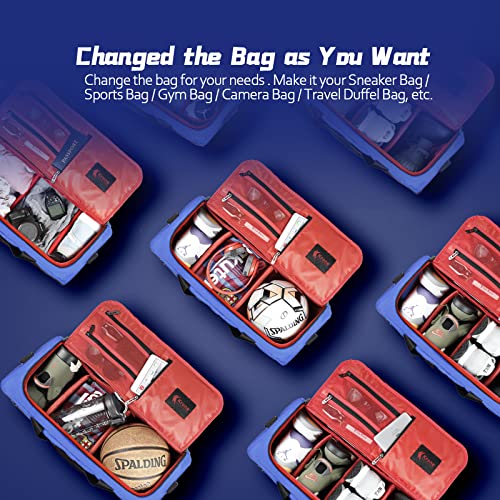 ジムバッグ 旅行用 スニーカーバッグ スニーカ アウトドア スポーツバッグ 3つの調整可能な仕切り 多機能 トラベル ダッフルバッグ ナイロン製ショルダーストラップ -Blue