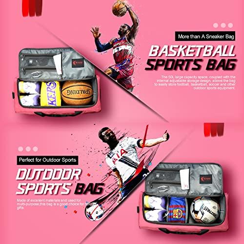 スニーカーバッグ スニーカー アウトドア スポーツバッグ ジムバッグ 旅行用 3つの調整可能な仕切り付き 多機能 トラベルダッフルバッグ およびショルダーストラップ ナイロン製 -Pink