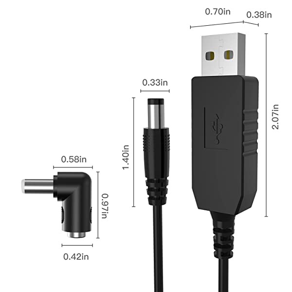 USB DC 5V 12V 昇圧 電源供給ケーブル 1m 2.1mm X 5.5mm DCジャック