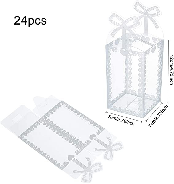 24個 透明プラスチックケース レースリボン柄 14x9x9cm ギフト