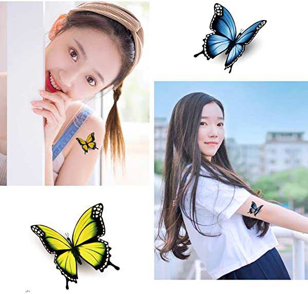 小さな蝶の3Dタトゥーシール 16枚 子供 女の子 女性のために カラフル ..., 画像サイズ:600x573