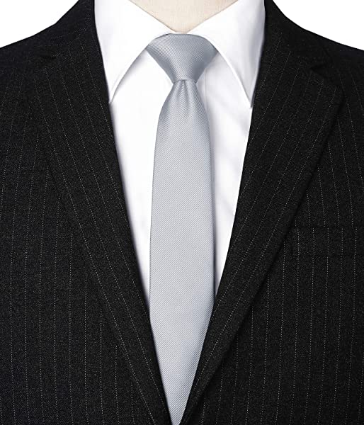 シルバー ナロータイ メンズ ネクタイ 無地 細め 結婚式 幅5.5cm