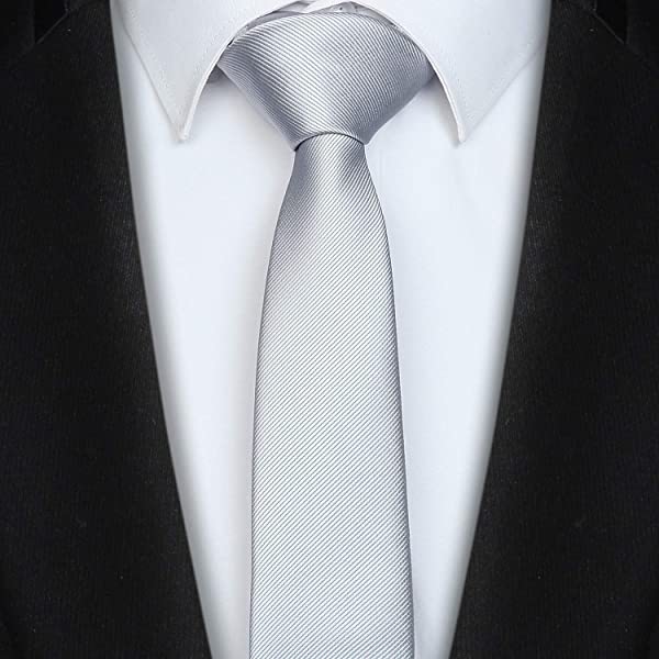 シルバー ナロータイ メンズ ネクタイ 無地 細め 結婚式 幅5.5cm