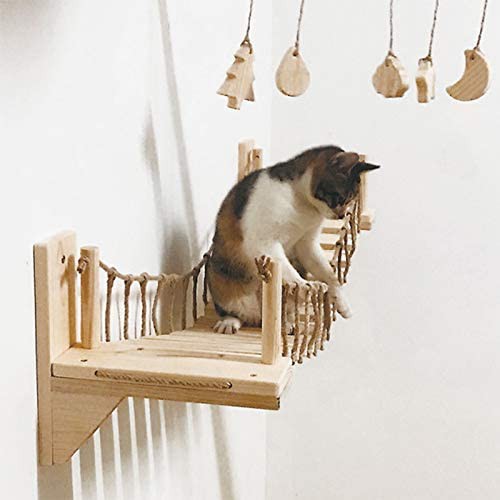 キャットタワー 木製 吊り橋 猫ベッド 遊び場 ハンモック ストレス解消
