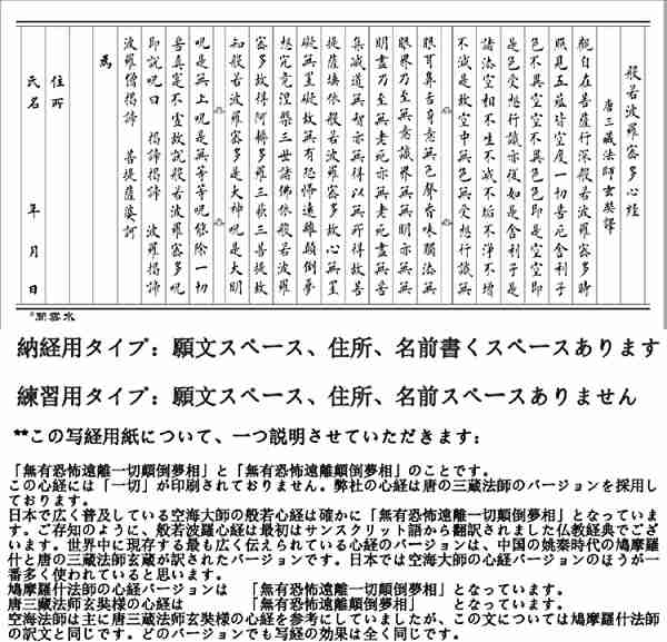 般若心経 写経用紙セット ３０枚入り写経紙と筆ペンセット 願文