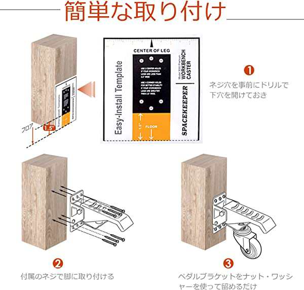 4個 キャスターキット 耐荷重300kg ワークベンチキャスターキット 高