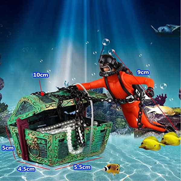 水槽 オレンジ 飾り オーナメント エアーポンプ アクアリウム 接続可 U367 宝箱 オブジェ レイアウト ダイバー 内装 魚、水草 