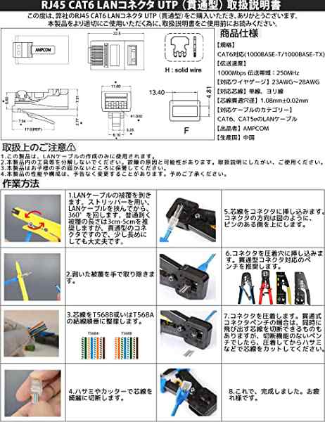 rj45 コネクタ 貫通 CAT6 UTP 保護カバー付 簡単成端 (30個入) [ ]lanコネクタ 貫通型 RJ45 モジュラープラグ 8P8C LAN  コネクタ 1000Mbps 単線ヨリ線対応 爪折れ防止 ブレードが金めっきの通販はau PAY マーケット - nogistic | au PAY  マーケット－通販サイト