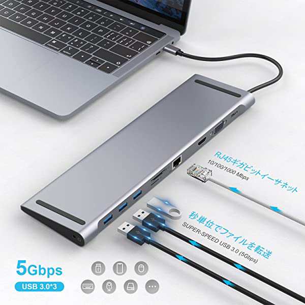 USB Cハブ ドッキングステーション 10 in 1 トリプルディスプレイ ノートパソコン type-c 対応MacBook & Windows用  タイプc usb 変換 ハ｜au PAY マーケット