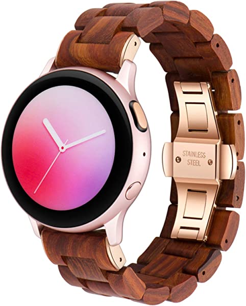 Samsung Galaxy Watch Active/Active 2 40/42/44mm 木製 ステンレススチール 腕時計バンド 木製 腕時計バンド 20mm クイックリリースストラップ 交換用ブレスレット リストバンド 20mm ステンレス