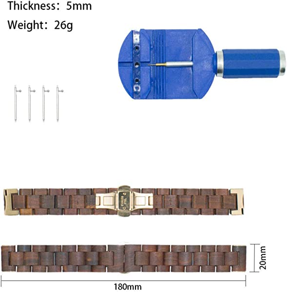 Samsung Galaxy Watch Active/Active 2 40/42/44mm 木製 ステンレススチール 腕時計バンド 木製 腕時計バンド 20mm クイックリリースストラップ 交換用ブレスレット リストバンド 20mm ステンレス