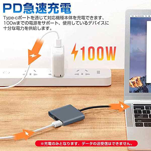 3in1usb type-cハブ hdmi 4K PD急速充電 usb-c Hub 変換アダプター