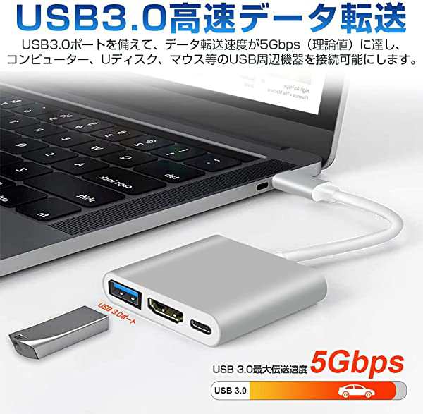 3in1usb type-cハブ hdmi 4K PD急速充電 usb-c Hub 変換アダプター